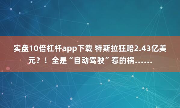 实盘10倍杠杆app下载 特斯拉狂赔2.43亿美元？！全是“自动驾驶”惹的祸……